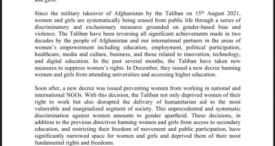 STATEMENT OF THE DIPLOMATIC MISSIONS OF THE ISLAMIC REPUBLIC OF AFGHANSITAN ON INTERNATIONAL WOMEN'S DAY